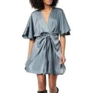The Drop Estelle Deep V-Neck Front-Tie Satin Mini Dress
